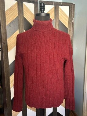 Men's Red Turtleneck Rib-Knit Sweater